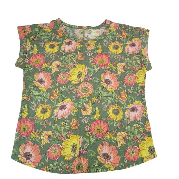 Lane Bryant Floral Short Sleeve Shirt Green Yellow - Size 14/16 - Picture 1 of 6